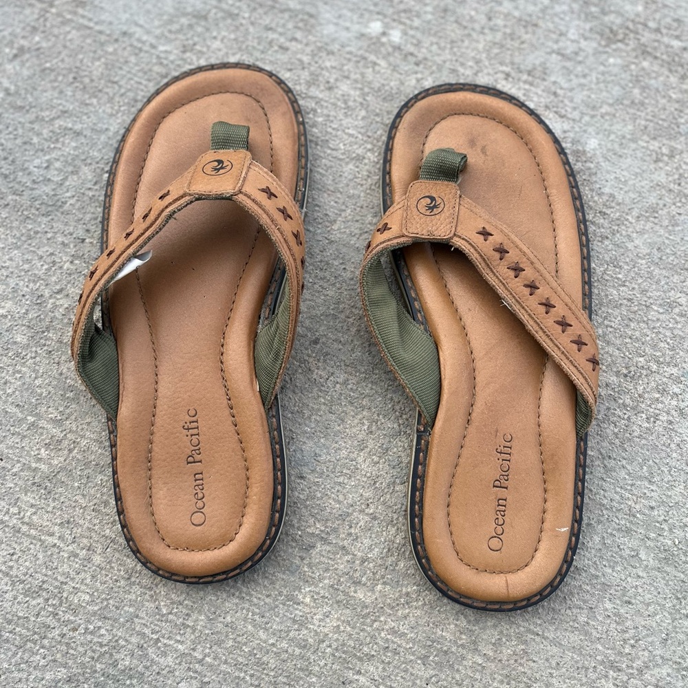 OP Brown and Green Flip-Flops